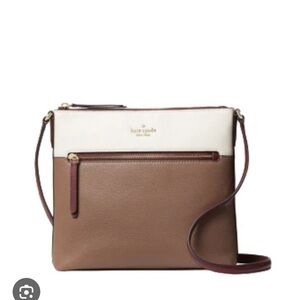 Kate Spade Jackson Top Zip Crossbody brown and badge purse.